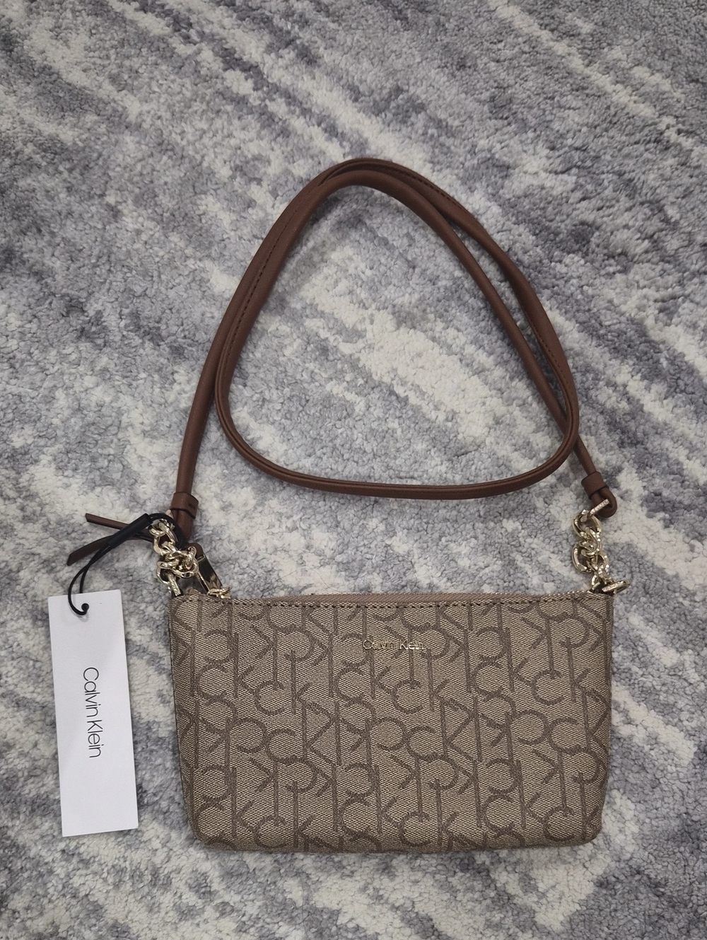 Calvin Klein Beige Taupe Monogram Crossbody Bag